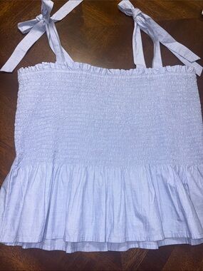 J. Crew Light Blue Smocked Tie-Strap Camisole